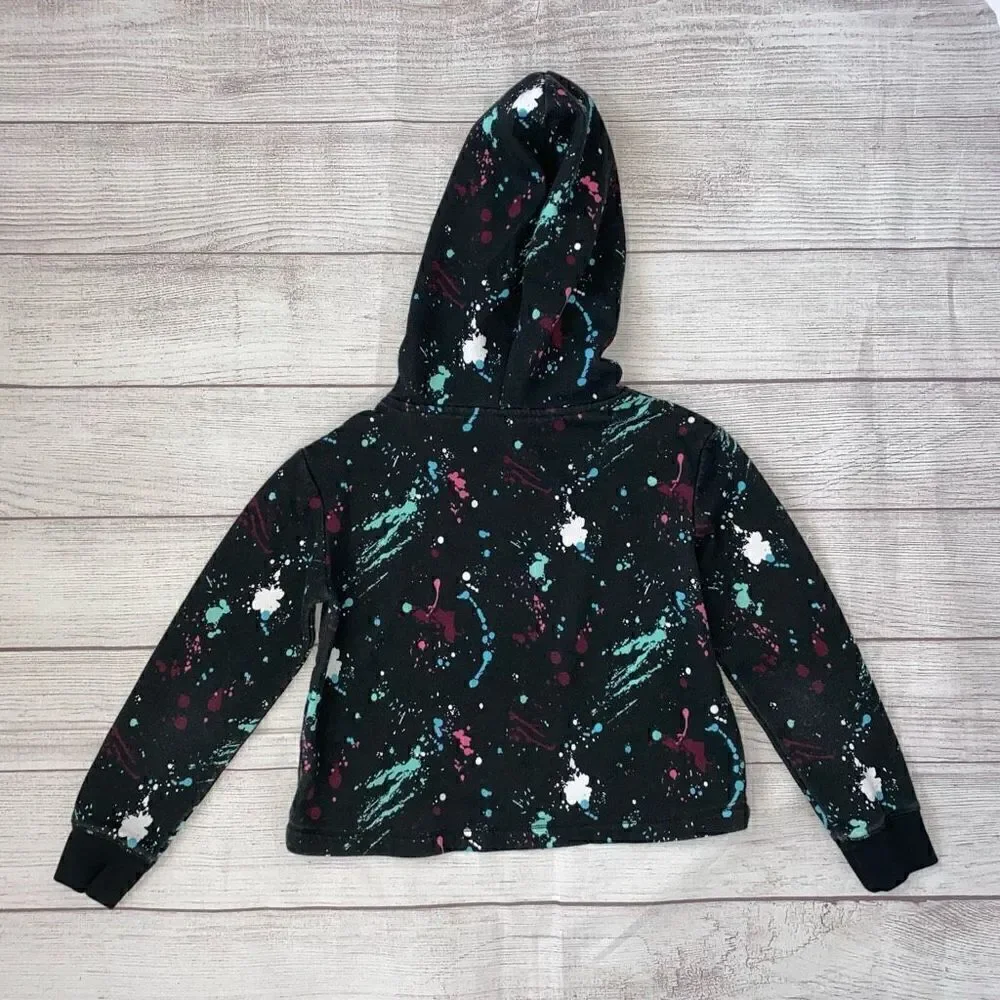 Justice active paint splatter hoodie w/bottom hem drawstring youth girls sz 6